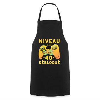 Niveau 40 débloqué jeux vidéo gaming anniversaire - Tablier de cuisine - noir - Devant - AI Model Male 185 dark (185cm)