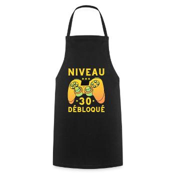 Niveau 30 débloqué jeux vidéo gaming anniversaire - Tablier de cuisine - noir - Devant - AI Model Male 185 dark (185cm)
