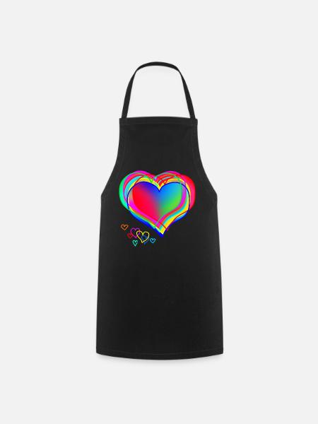 Heart Design Colorful Abstract Valentine's Day - Cooking Apron - black