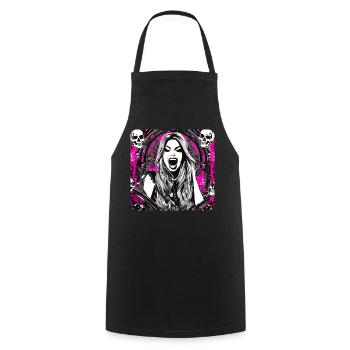 Coole Heavy Metal Frau mit Totenköpfen Gothic Pink - Kochschürze - Schwarz - Vorne - AI Model Male 185 dark (185cm)
