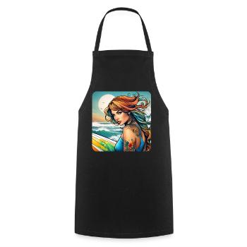 Süßes Surfer Girl am Strand mit Sonnenuntergang - Kochschürze - Schwarz - Vorne - AI Model Male 185 dark (185cm)