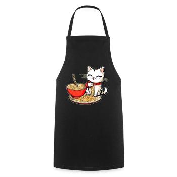 Cute Asian cat and ramen noodles - Cooking Apron - black - Front - AI Model Male 185 dark (185cm)
