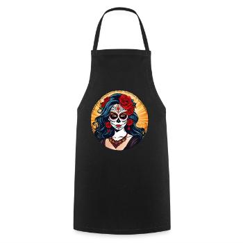 Dia de los Muertos Frau mit Blumen - Kochschürze - Schwarz - Vorne - AI Model Male 185 dark (185cm)