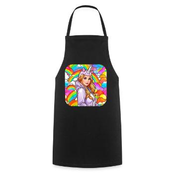 Jolie fille d’anime avec un sweat à capuche licorne - Tablier de cuisine - noir - Devant - AI Model Male 185 dark (185cm)