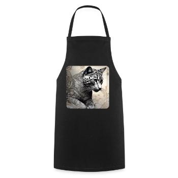 Cool big cat with floral style - Cooking Apron - black - Front - AI Model Male 185 dark (185cm)