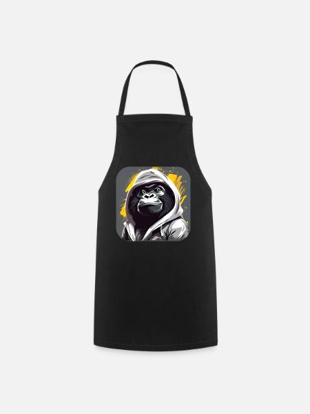 Gorille cool avec sweat à capuche - Tablier de cuisine - noir