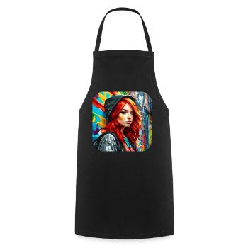 Fille rousse irlandaise cool - Tablier de cuisine - noir - Devant - AI Model Male 185 dark (185cm)