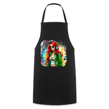 Cool Irish redhead girl with headphones - Cooking Apron - black - Front - AI Model Male 185 dark (185cm)