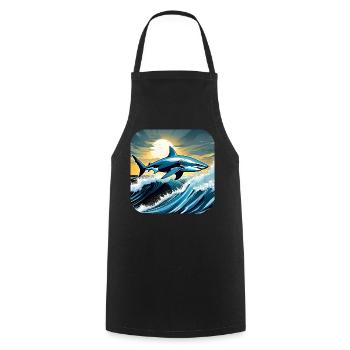 Requin sauteur avec coucher de soleil - Tablier de cuisine - noir - Devant - AI Model Male 185 dark (185cm)
