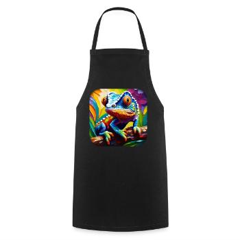 Bunte Echse - Kochschürze - Schwarz - Vorne - AI Model Male 185 dark (185cm)
