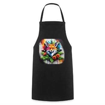 Logo mit Fuchs und Blumen im Grafitti Style - Kochschürze - Schwarz - Vorne - AI Model Male 185 dark (185cm)