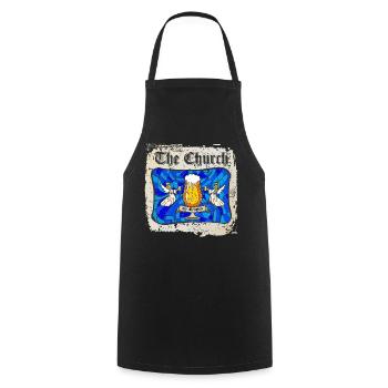 The Church is my religion - international Pub - Kochschürze - Schwarz - Vorne - AI Model Male 185 dark (185cm)