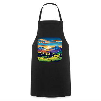Berge im Sonnenuntergang II - Kochschürze - Schwarz - Vorne - AI Model Male 185 dark (185cm)
