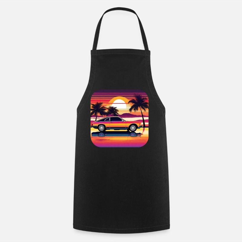 Cool car with palm trees in sunset II - Cooking Apron - black