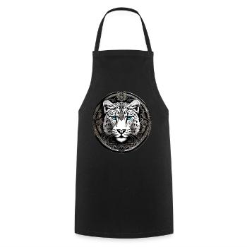Mystical Motif Mysterious Snow Leopard - Cooking Apron - black - Front - AI Model Male 185 dark (185cm)
