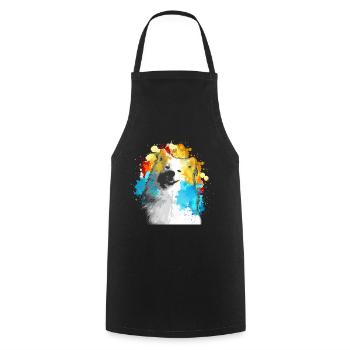 Aquarelle Samoyède multicolore - Tablier de cuisine - noir - Devant - AI Model Male 185 dark (185cm)