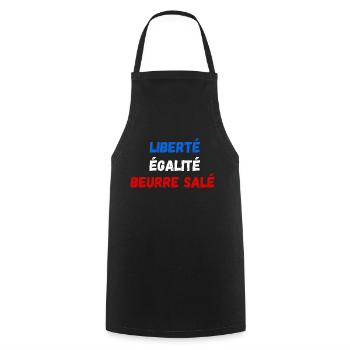Liberté égalité beurre salé - Tablier de cuisine - noir - Devant - AI Model Male 185 dark (185cm)