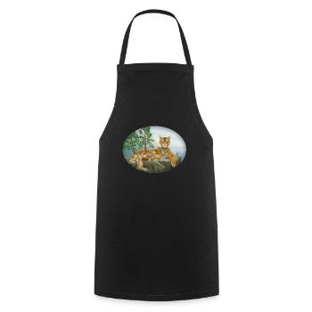 Tiger with offspring - small - cute - family - Cooking Apron - black - Front - AI Model Male 185 dark (185cm)