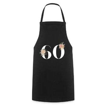 60e anniversaire fleuris (Cadeau de 60 ans) - Tablier de cuisine - noir - Devant - AI Model Male 185 dark (185cm)