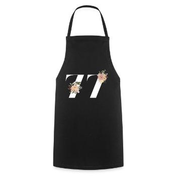 77th Anniversary Flowers (Gift of 77 years) - Cooking Apron - black - Front - AI Model Male 185 dark (185cm)