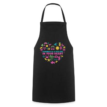 L’été au cœur - Cœur coloré aux motifs d’été - Tablier de cuisine - noir - Devant - AI Model Male 185 dark (185cm)