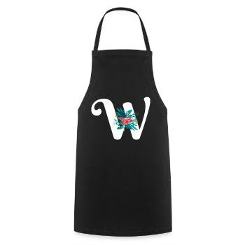 letter W flowered - Cooking Apron - black - Front - AI Model Male 185 dark (185cm)