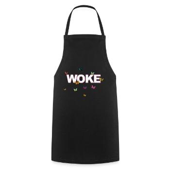 Autodérision : WOKE - Tablier de cuisine - noir - Devant - AI Model Male 185 dark (185cm)