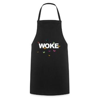 Autodérision : WOKE - Tablier de cuisine - noir - Devant - AI Model Male 185 dark (185cm)