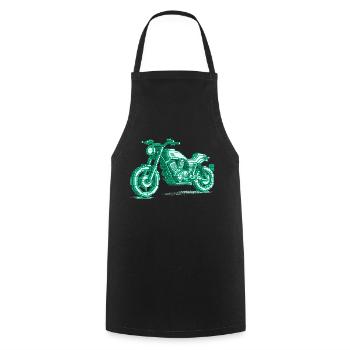 Retro Motorrad in 8 Bit in der Farbe grün - Kochschürze - Schwarz - Vorne - AI Model Male 185 dark (185cm)