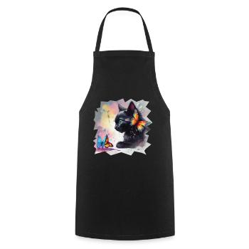Kitten with butterflies - Cooking Apron - black - Front - AI Model Male 185 dark (185cm)