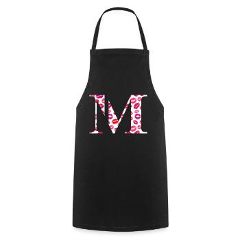 Lettre m bisous - Tablier de cuisine - noir - Devant - AI Model Male 185 dark (185cm)