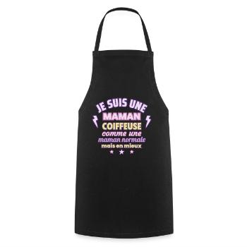 Maman coiffeuse, cadeau fête des mères,Noël - Tablier de cuisine - noir - Devant - AI Model Male 185 dark (185cm)