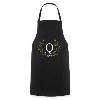 Letter Q Gold Floral Crown - Cooking Apron - black - Front - AI Model Male 185 dark (185cm)