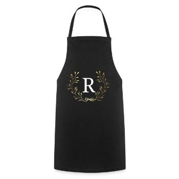 Letter r Gold Floral Crown - Cooking Apron - black - Front - AI Model Male 185 dark (185cm)