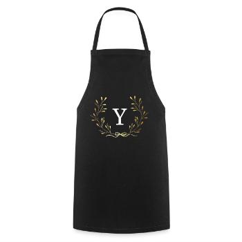 Letter y Gold Floral Crown - Cooking Apron - black - Front - AI Model Male 185 dark (185cm)