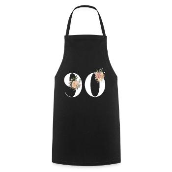 90e anniversaire fleuris (Cadeau de 90 ans) - Tablier de cuisine - noir - Devant - AI Model Male 185 dark (185cm)