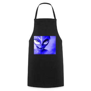Alien with Sharp Teeth Design - Blue - Cooking Apron - black - Front - AI Model Male 185 dark (185cm)