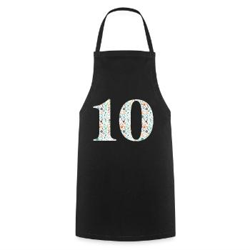 10th Anniversary Floral - Cooking Apron - black - Front - AI Model Male 185 dark (185cm)