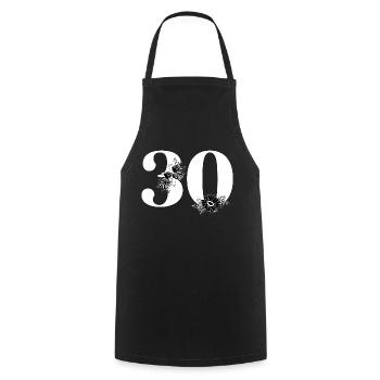 Numéro 30 floral noir -30e anniversaire floral - Tablier de cuisine - noir - Devant - AI Model Male 185 dark (185cm)