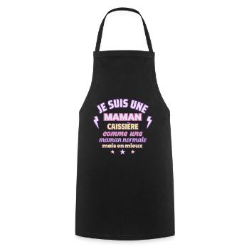 Maman caissière, cadeau fête des mères,Humour - Tablier de cuisine - noir - Devant - AI Model Male 185 dark (185cm)
