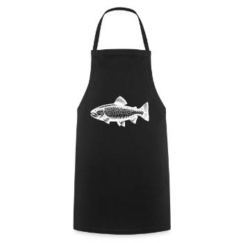 Vintage Regenbogenforelle - Angler Fischzeichnung - Kochschürze - Schwarz - Vorne - AI Model Male 185 dark (185cm)