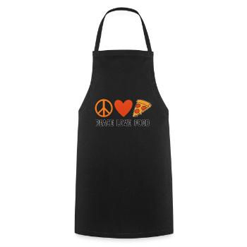 Peace Love Food – Retro Style mit Herz & Pizza - Kochschürze - Schwarz - Vorne - AI Model Male 185 dark (185cm)