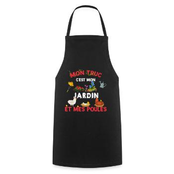 Mon Truc mon jardin et mes poules jardinage - Tablier de cuisine - noir - Devant - AI Model Male 185 dark (185cm)