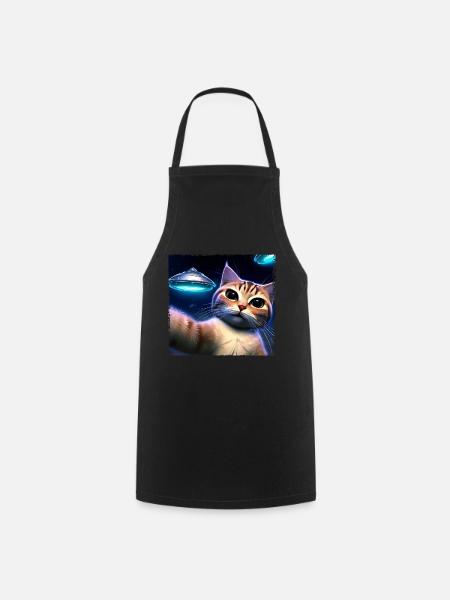 Katzen-Selfie mit UFO - Kochschürze - Schwarz