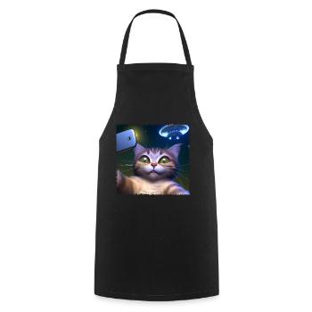 Selfie de chat avec OVNI - Tablier de cuisine - noir - Devant - AI Model Male 185 dark (185cm)
