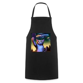 Selfie de chat avec OVNI - Tablier de cuisine - noir - Devant - AI Model Male 185 dark (185cm)