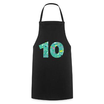 Numéro 10 anniversaire personnalisé - Tablier de cuisine - noir - Devant - AI Model Male 185 dark (185cm)