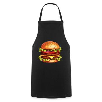 Burger Hamburger Cheeseburger Fast Food USA Comic - Kochschürze - Schwarz - Vorne - AI Model Male 185 dark (185cm)