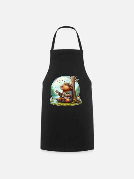 Capybara Guitar Hippie Peace - Cooking Apron - black