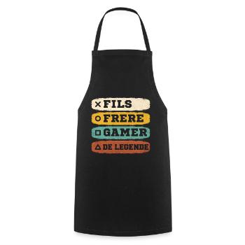 Fils frère gamer de légende cadeau gaming vintage - Tablier de cuisine - noir - Devant - AI Model Male 185 dark (185cm)